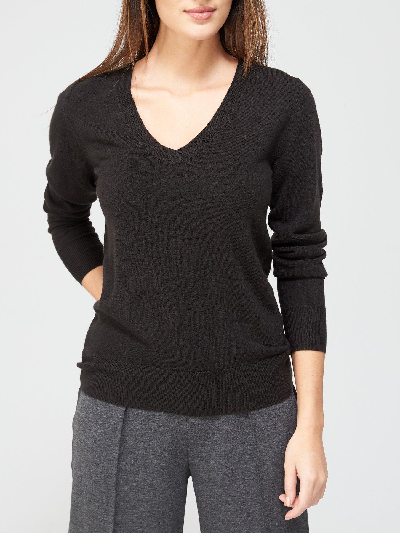 V By Very Value Super Soft V Neck Deep Rib Hem Knitted Jumper Black Littlewoodsireland Ie