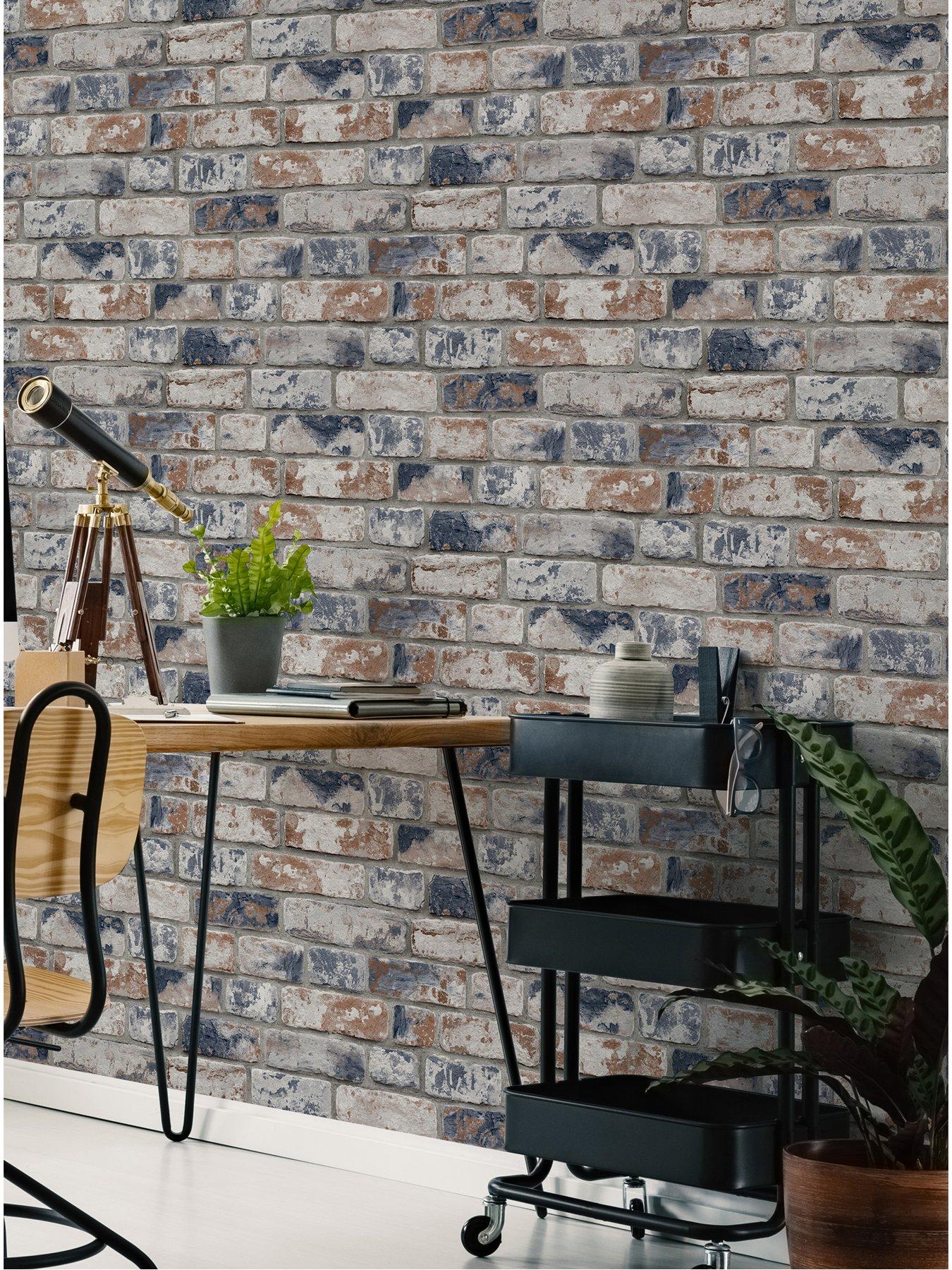 Fresco Distressed Brick Navy And Red Wallpaper Littlewoodsireland Ie