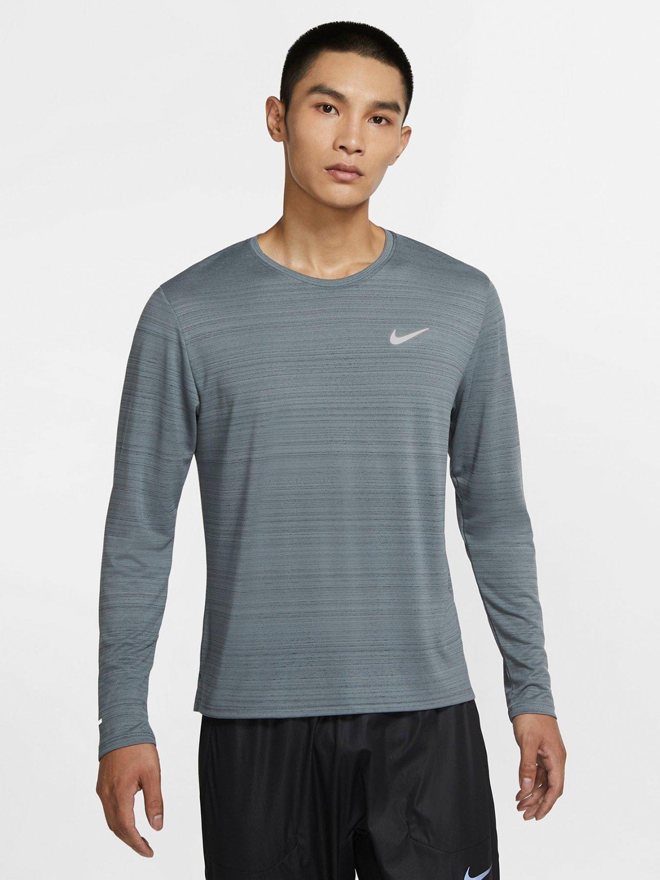 nike running miler long sleeve top in black