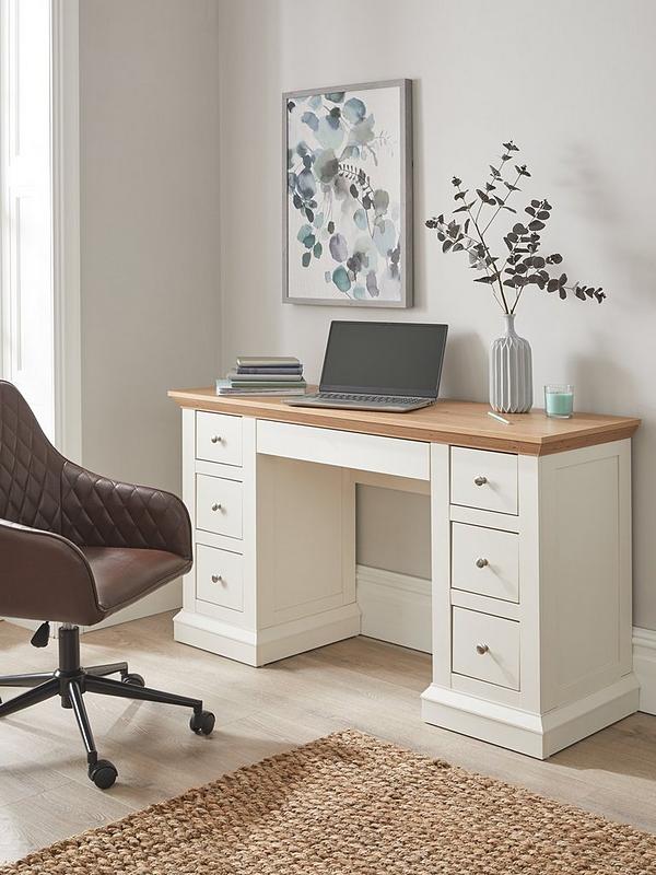 Hanna 7 Drawer Desk Cream Oak, Small Desk With Drawers On One Side