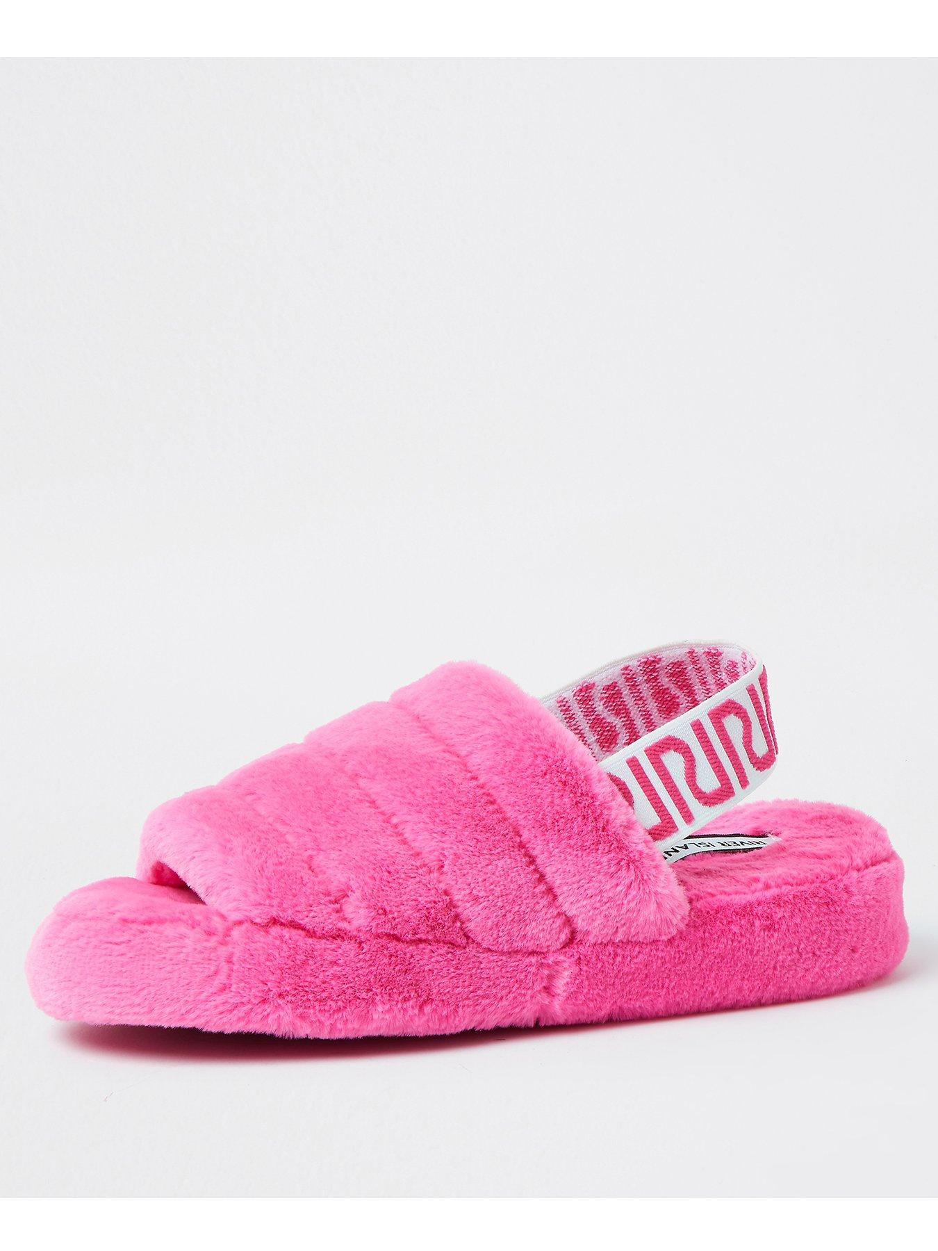 bright pink fluffy slippers