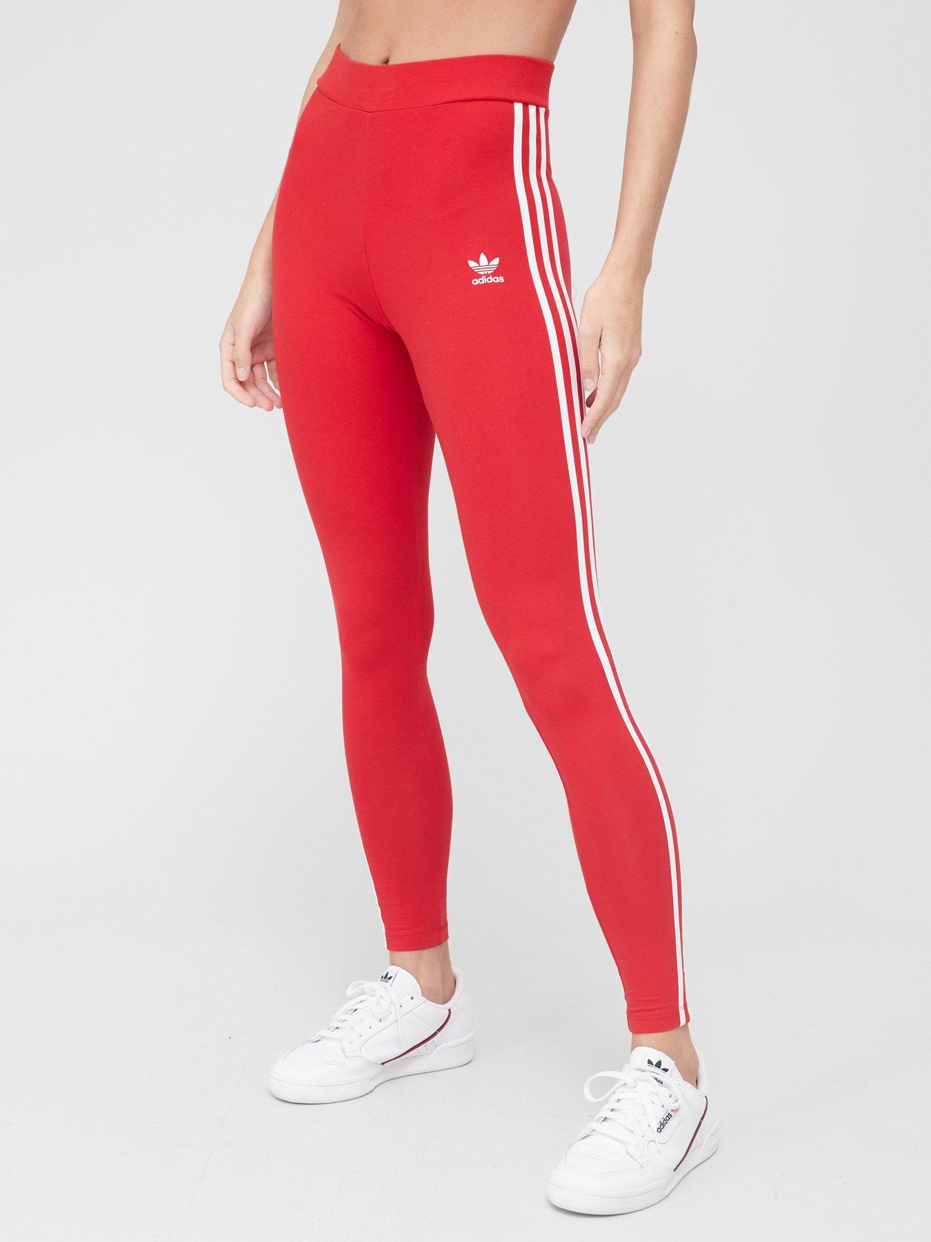 red 3 stripe adidas leggings