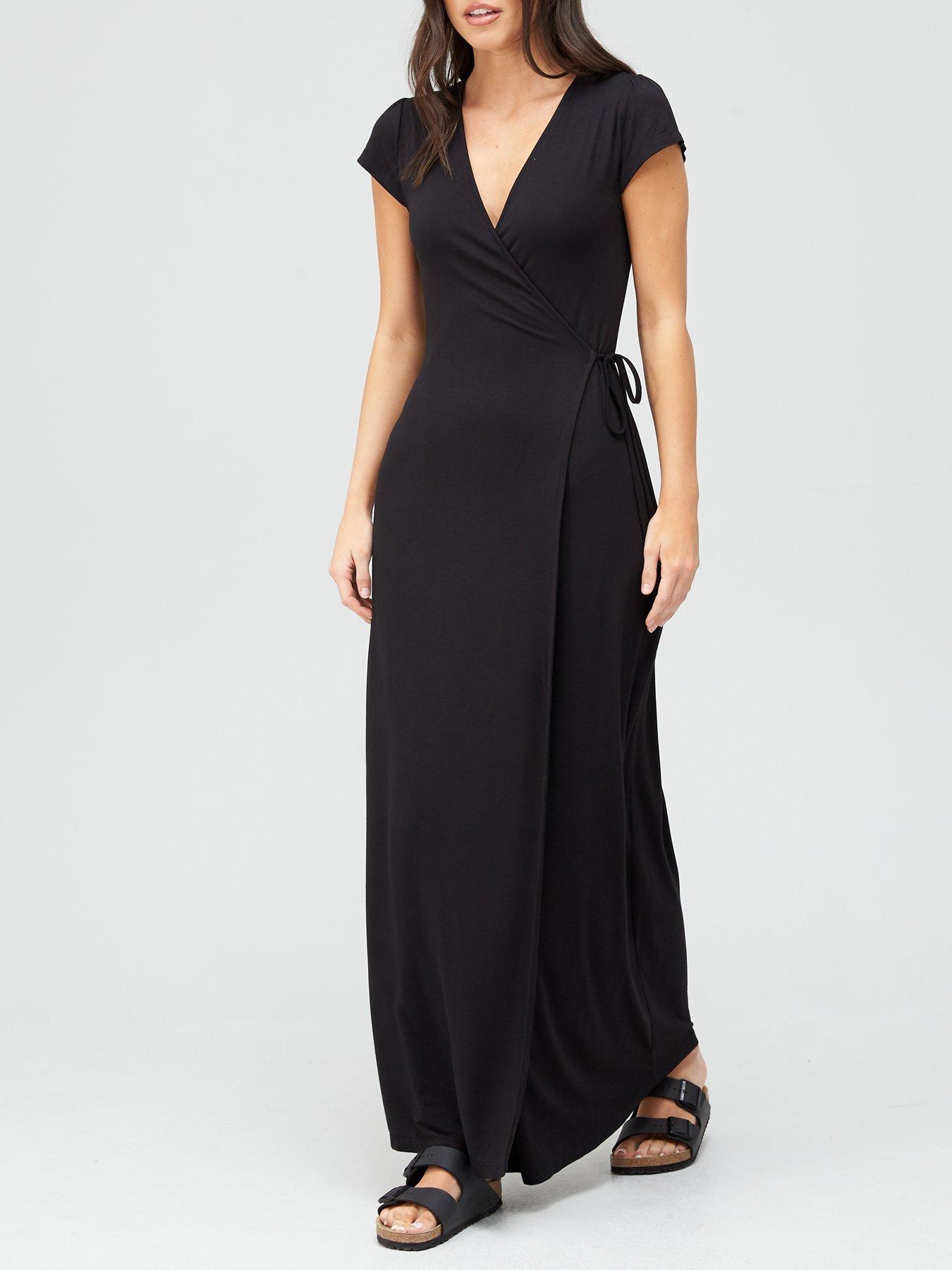 maxi black wrap dress