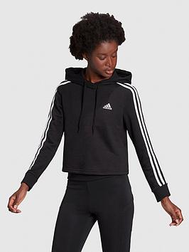 adidas-3-stripe-cropped-hoodie-blackwhite