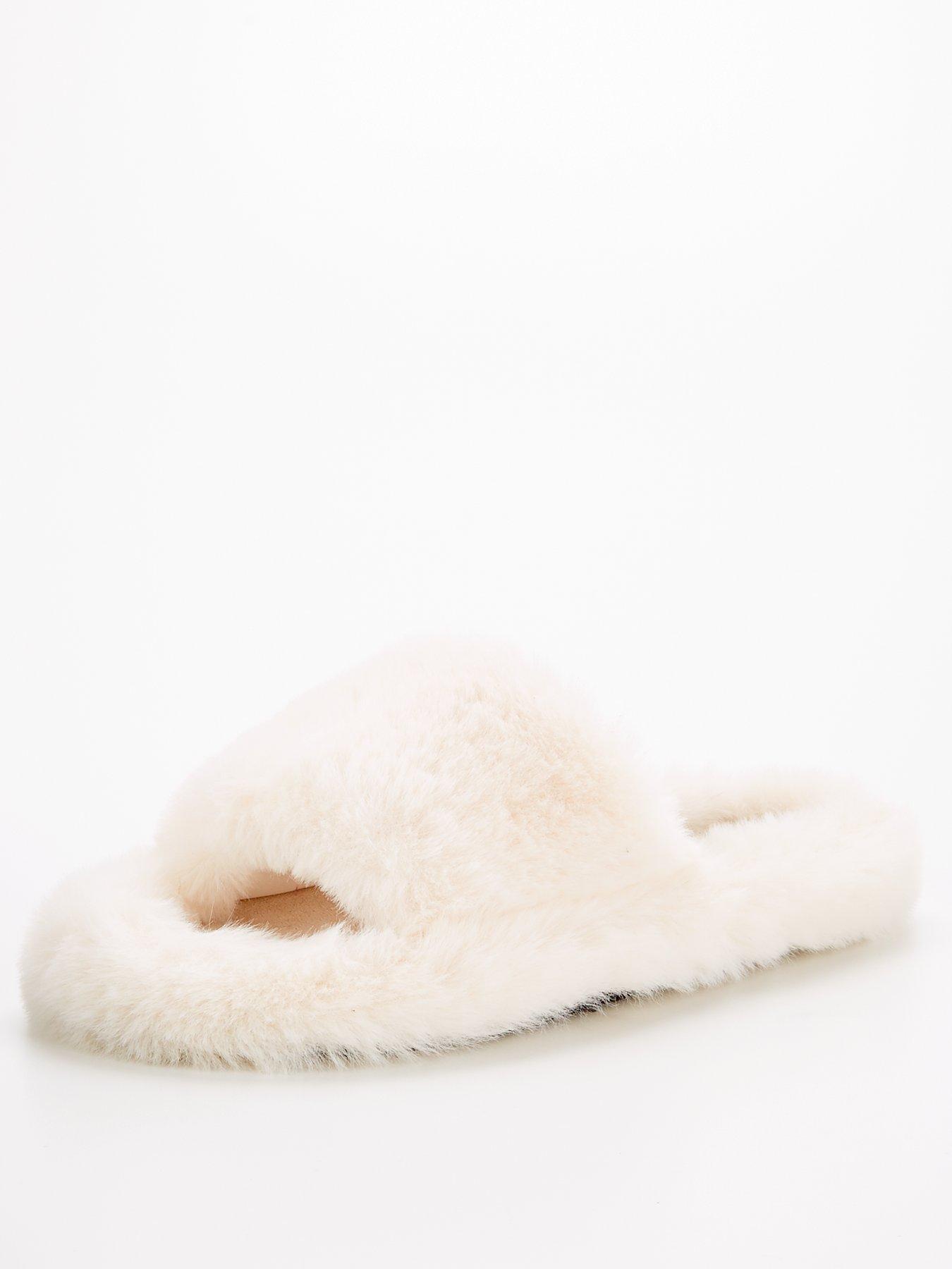 cream fluffy slider slippers