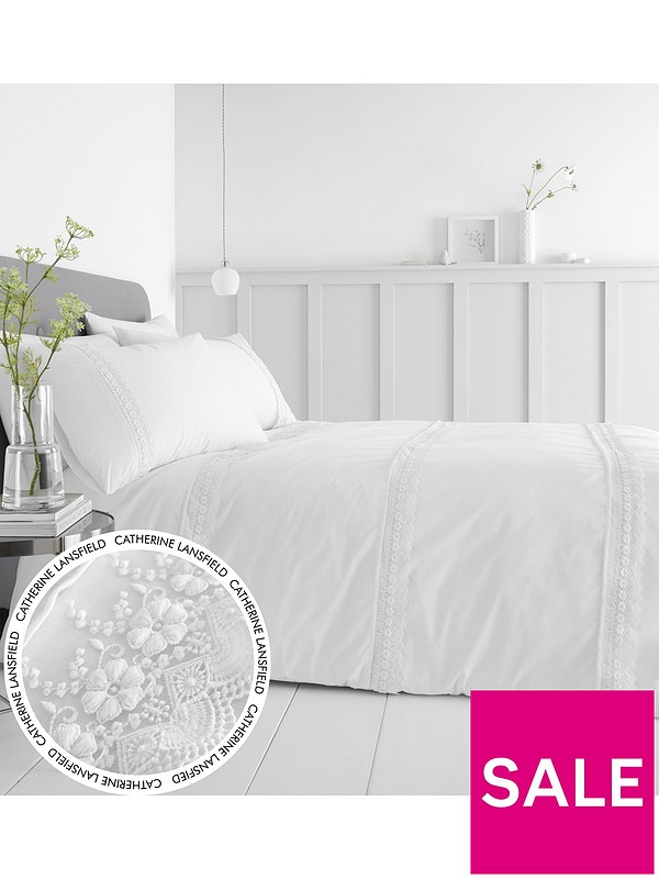 Catherine Lansfield Delicate Lace Duvet, White Lace Duvet Cover King