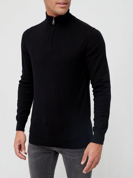 very-man-cotton-rich-quarter-zip-sweater-black