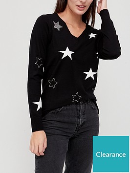 v-by-very-knitted-v-neck-stud-detail-star-jumper-black
