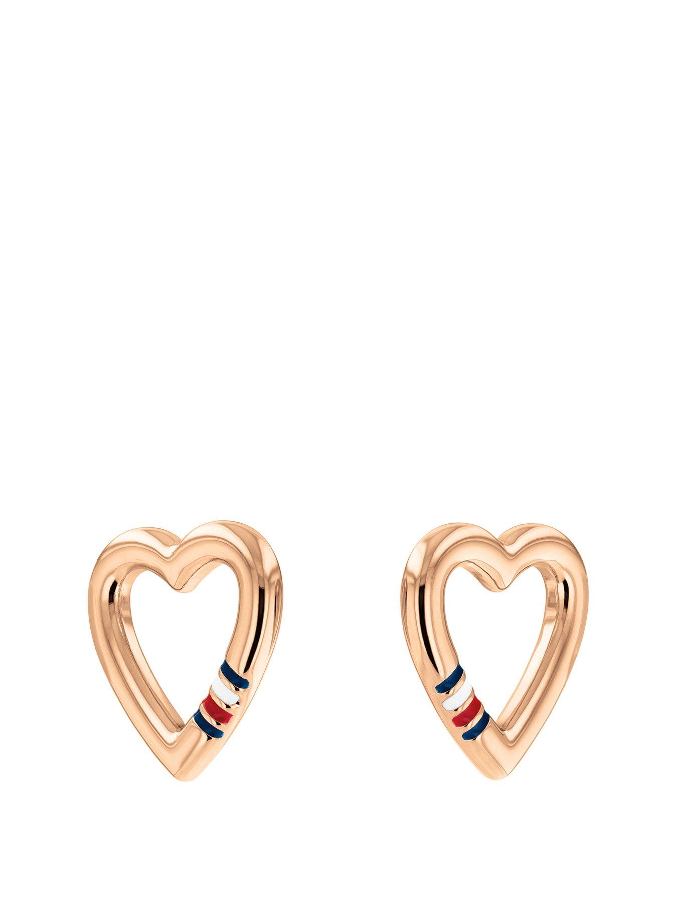 Jewel Tie Solid 14K Three 3 Color Gold Diamond-Cut Fancy Heart Stud Earrings 6x 7mm
