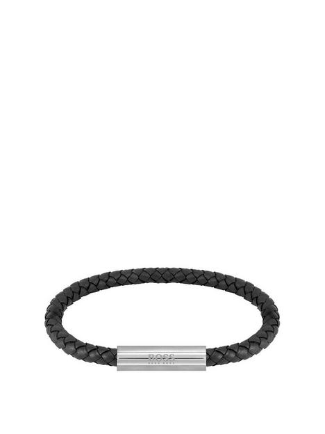 boss-braided-blacknbspleather-and-stainless-steel-gents-bracelet
