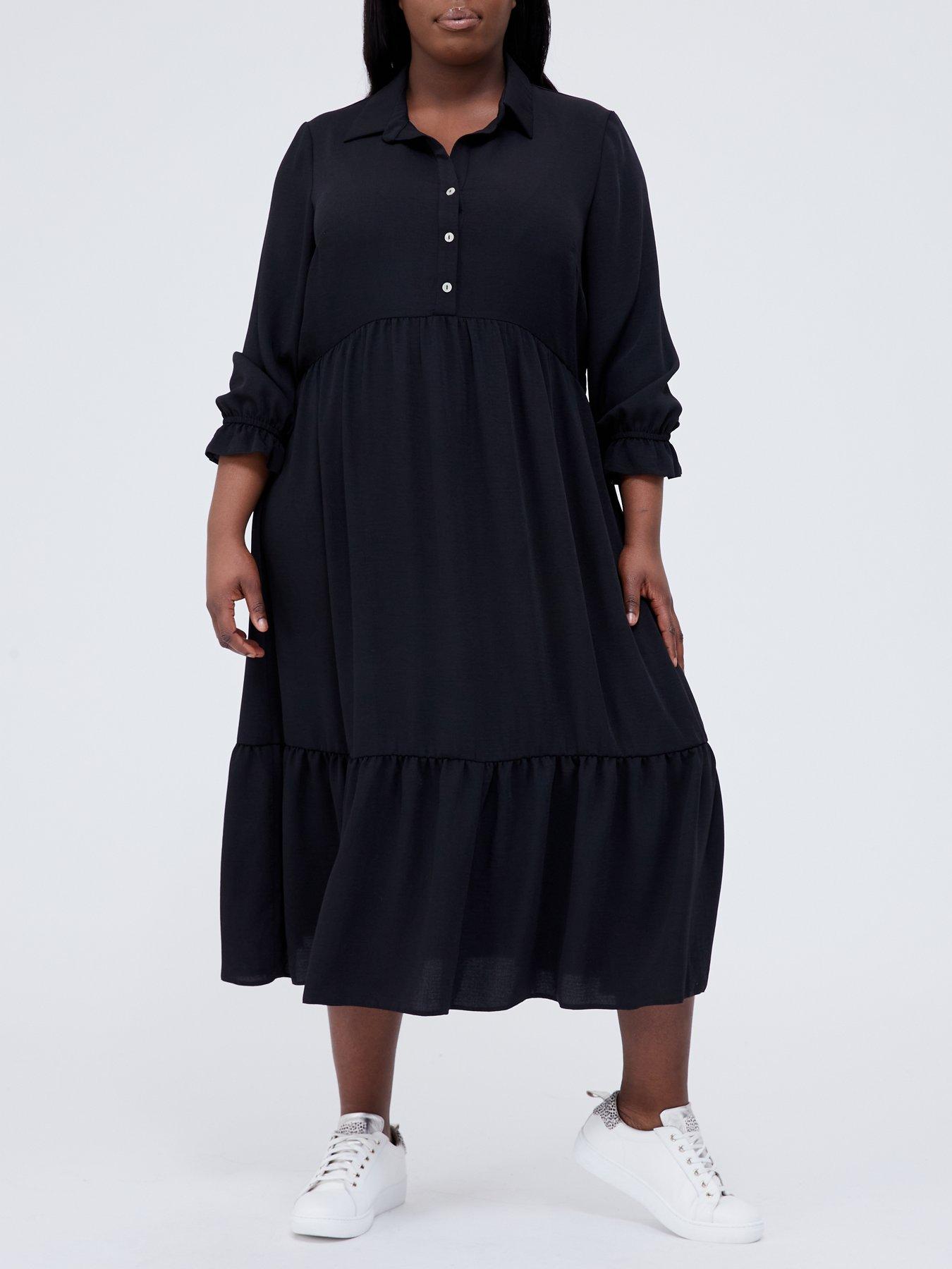 black floaty midi dress
