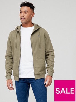 very-man-essential-zip-through-hoodie-khaki