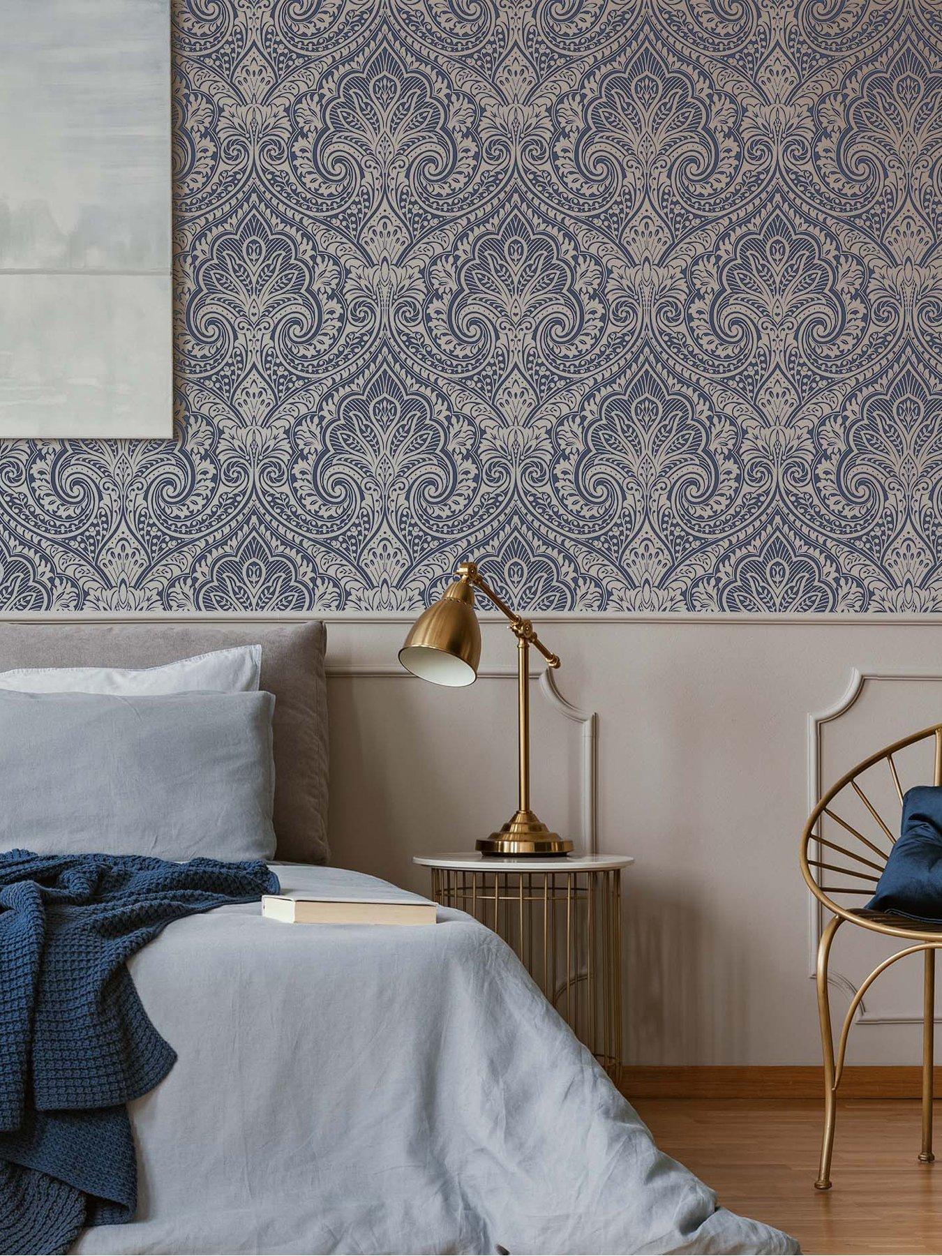 Fresco Jamila Navy / Silver Wallpaper | littlewoodsireland.ie