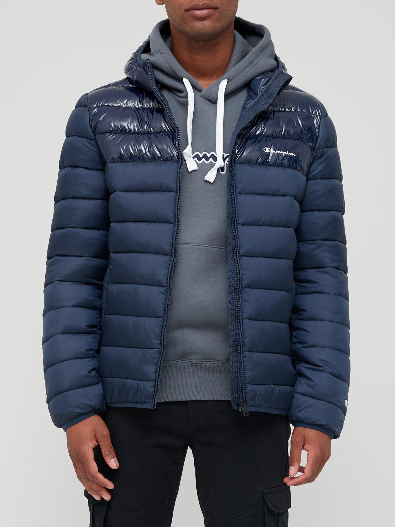 champion padded baffle jacket in black and white