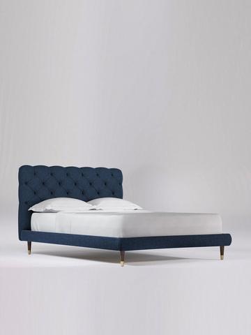 Beds Double 4ft 6in, Brompton Midnight Blue Fabric Small Double Bed Frame