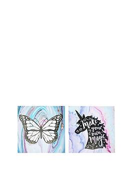 arthouse-set-2-unicorn-butterfly-canvases-with-foil