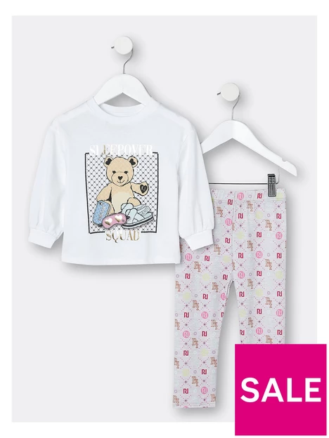 prod1090684235: Mini Girls Bear Monogram Pyjama set-Multi