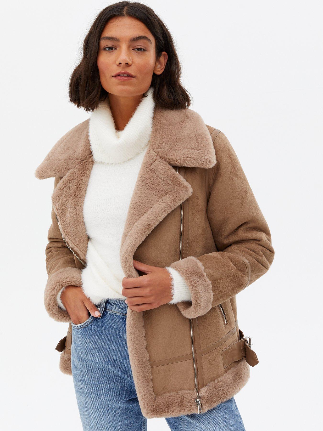 suedette faux fur lined aviator