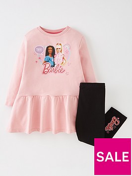 barbie-girls-barbie-sweat-dress-amp-legging-set-pinkblack
