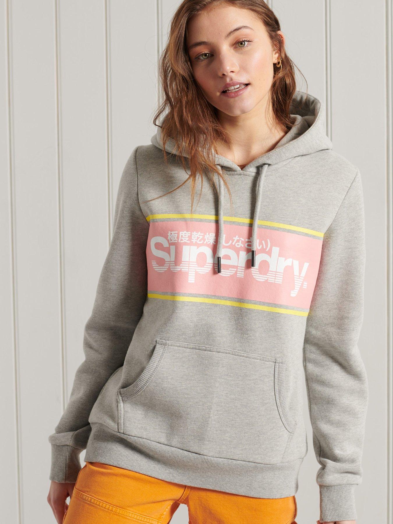 grey and pink superdry hoodie