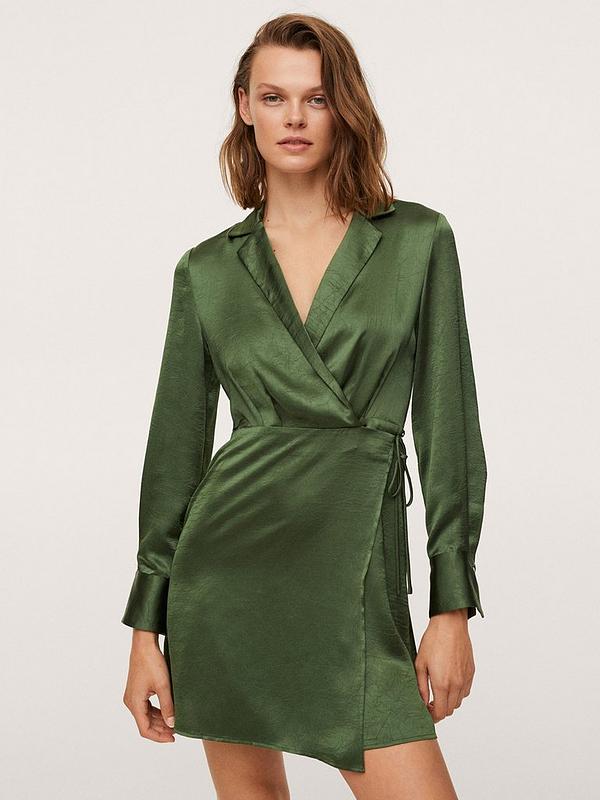 Mango Satin Wrap Dress - Green ...