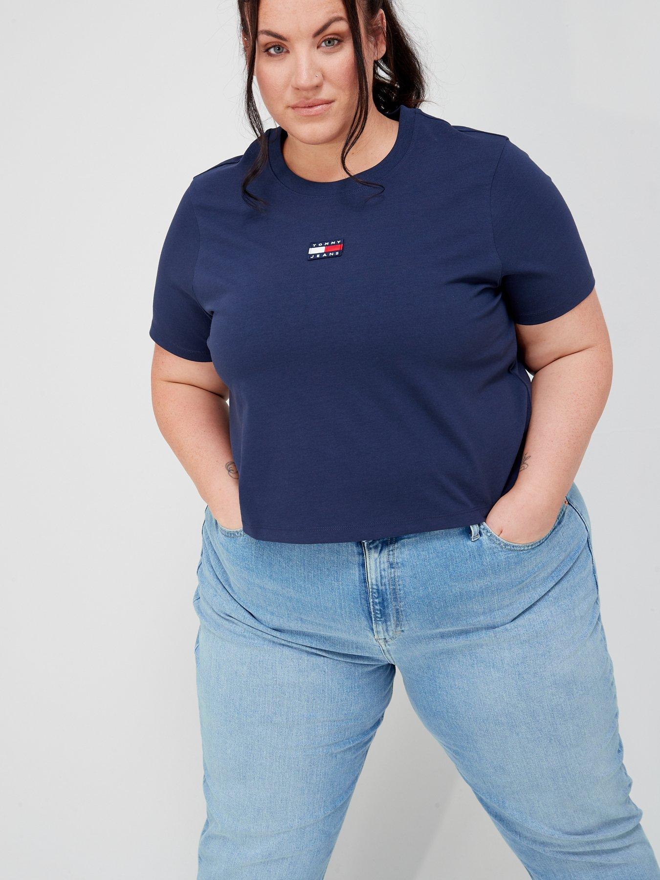 Tommy Jeans Curve Badge Logo Recycled T-Shirt - Navy | littlewoodsireland.ie