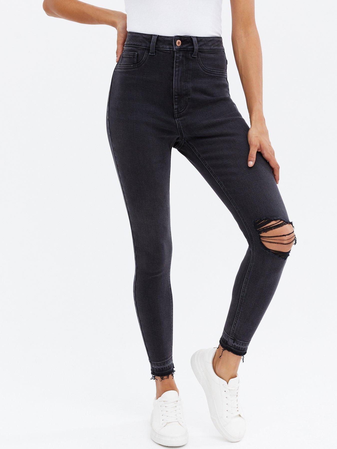 new look high waisted black ripped jeans