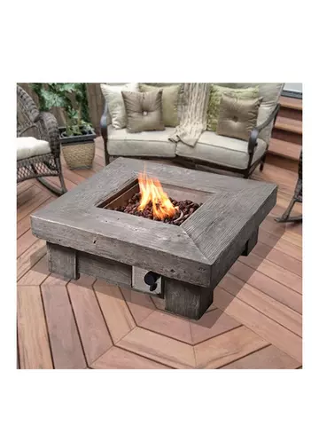 Peaktop Gas Fire Pit Wooden With Lava, Peaktop Wood Finished Outdoor Retro Square Propane Gas Fire Pit