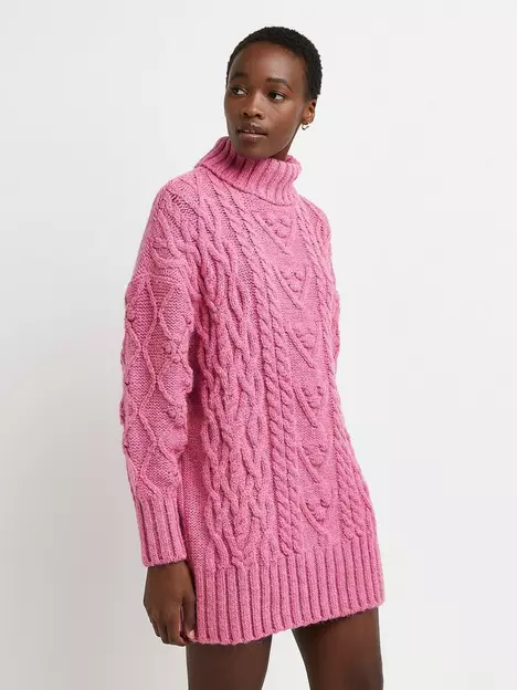 prod1090965077: High Neck Cable Tunic Jumper-pink