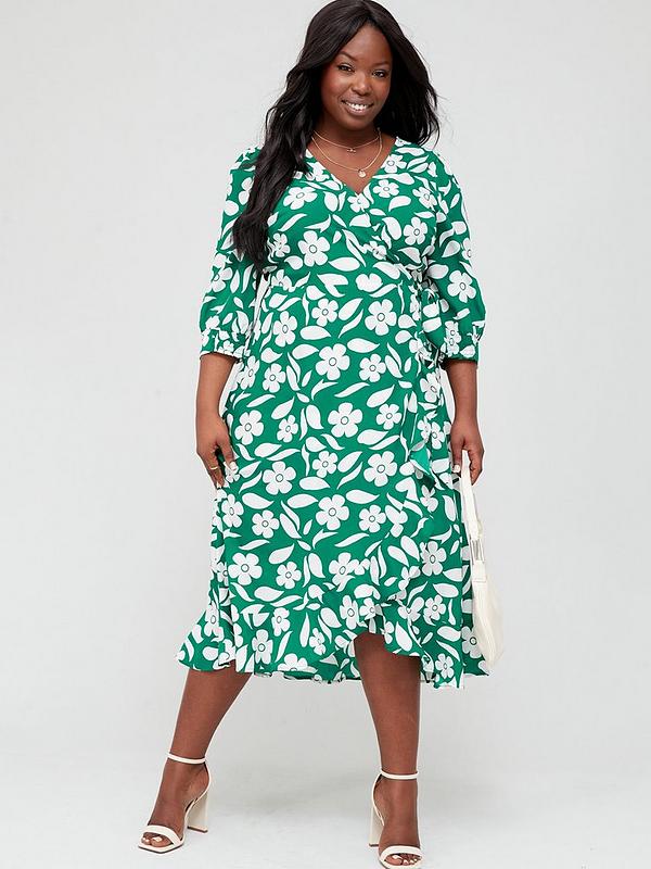V by Very Curve Woven Floral Print Midi ...