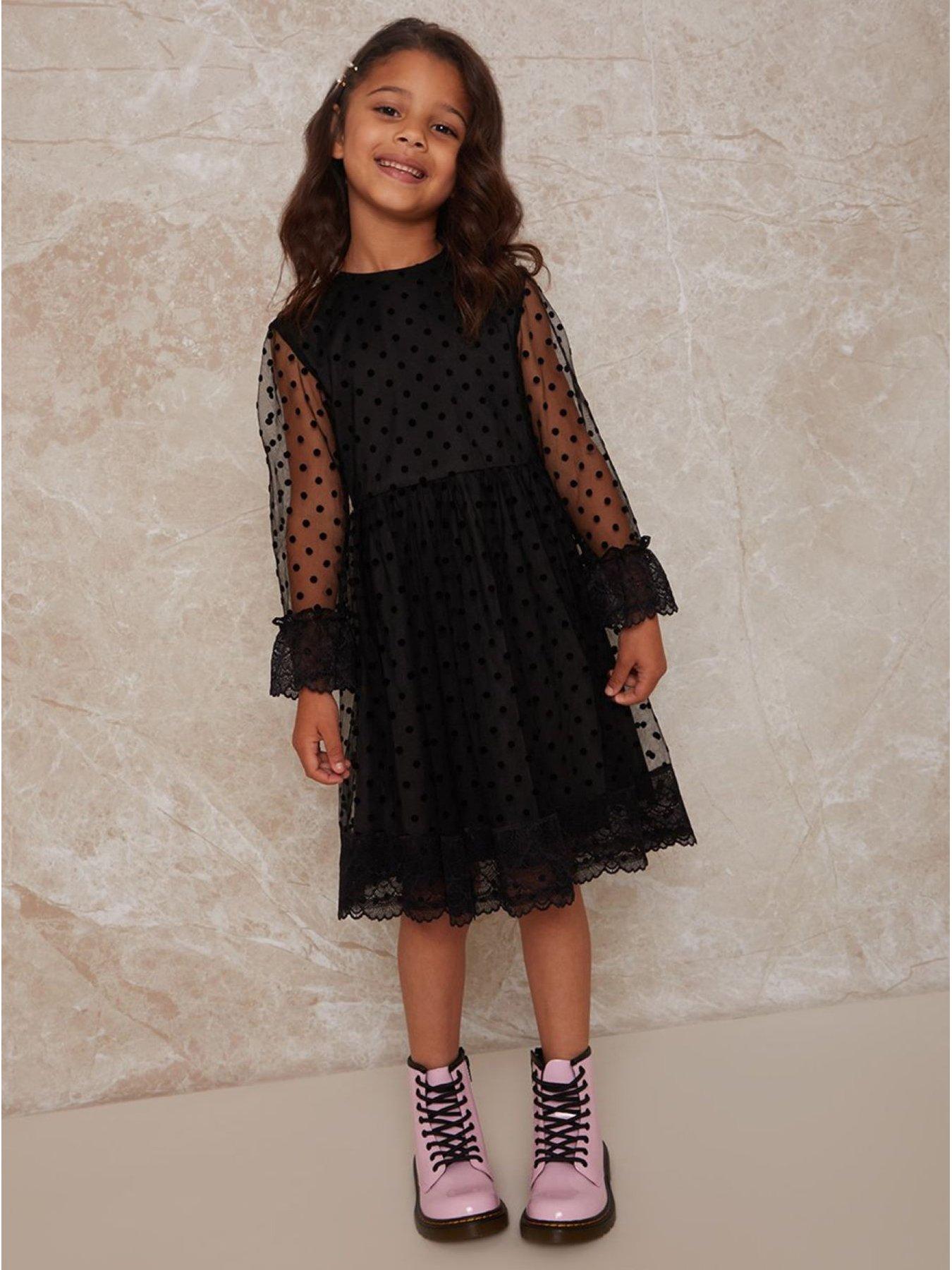 black polka dot mesh sleeve dress