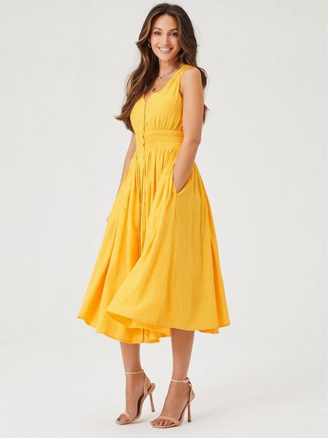 michelle-keegan-linen-button-through-midi-dress-yellow