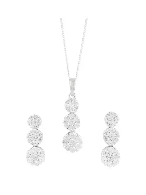 prod1091033888: Sterling Silver and Cubic Zirconia Necklace & Earring Set