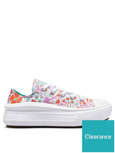 prod1091155585: Chuck Taylor All Star Ox Childrens Girls Move Paper Floral Print Platform Trainers -Multi