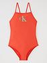 calvin-klein-girls-ck-logo-swimsuit-redfront
