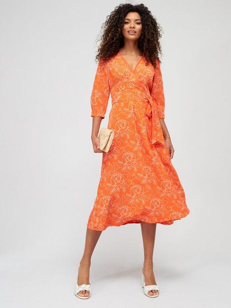 fig-basil-wrap-tie-side-midi-dress-orange-print