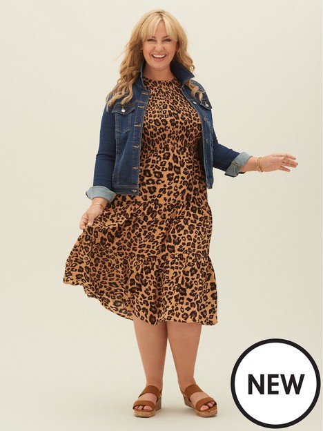 josie-x-very-short-sleeve-shirred-bodice-midi-dress-leopard