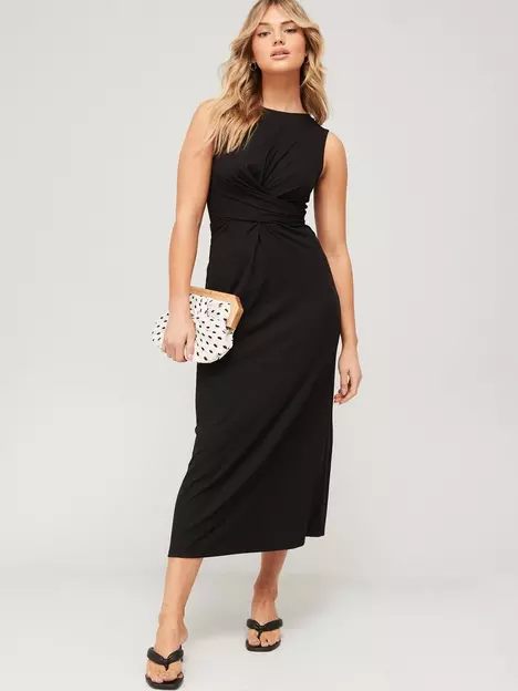 prod1091623757: Jersey Sleeveless Wrap Detail Midi Dress - Black
