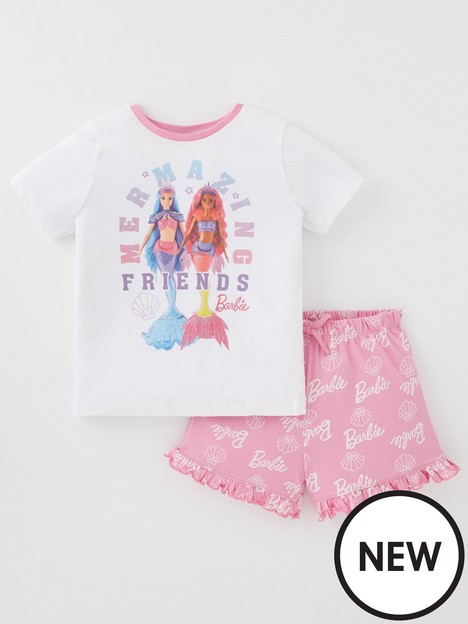 barbie-girls-barbie-mermaid-short-pyjamas-pinkwhite