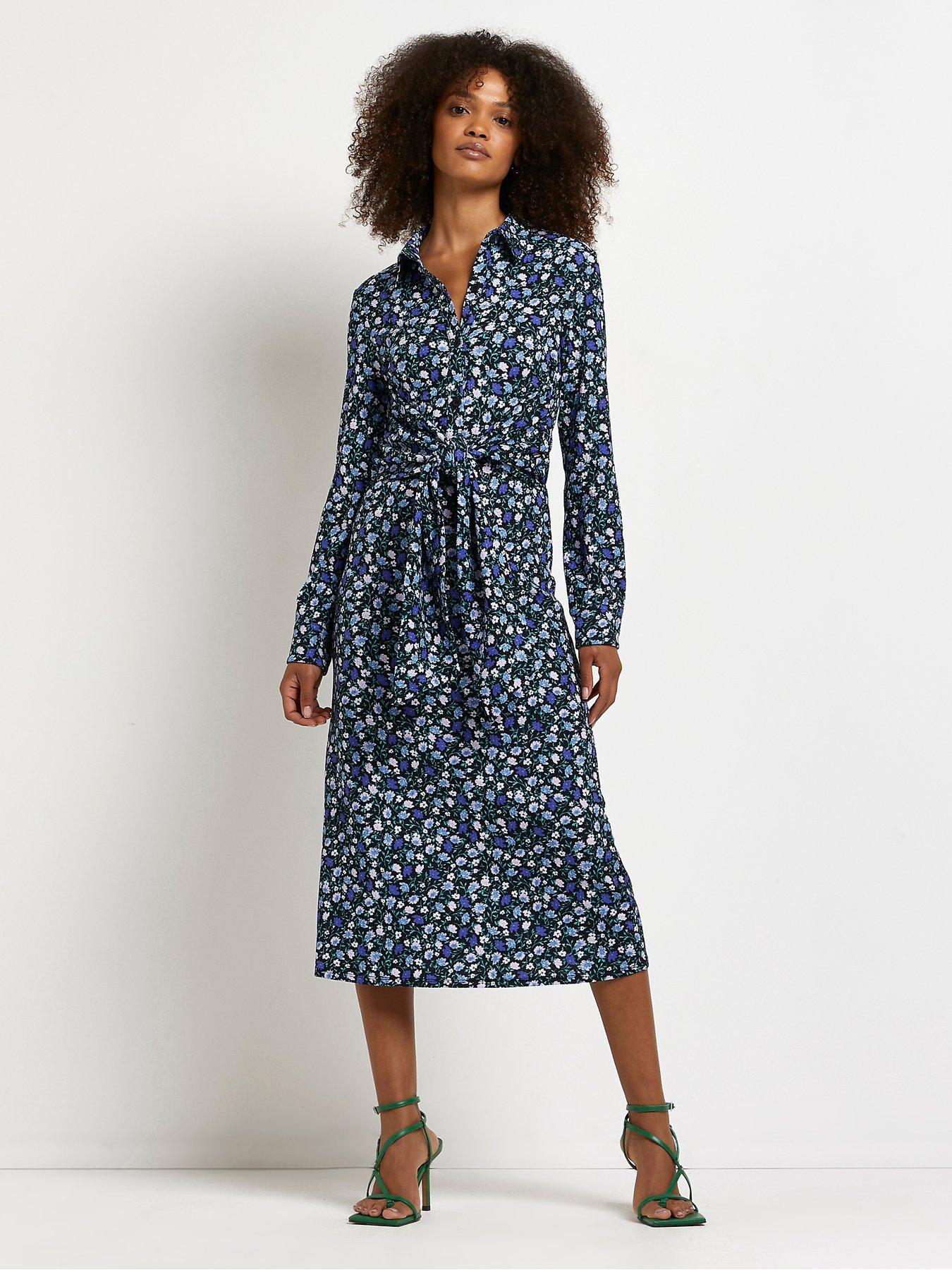 river island white non print tie shirt midi dress