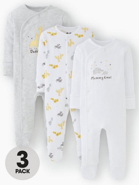 mini-v-by-very-3-packnbspunisex-mummy-and-daddy-sleepsuit-white