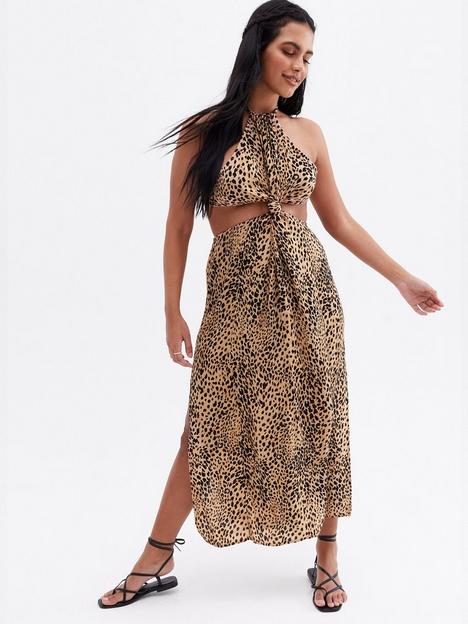 new-look-gizmo-cut-out-side-split-maxi-dress-brown
