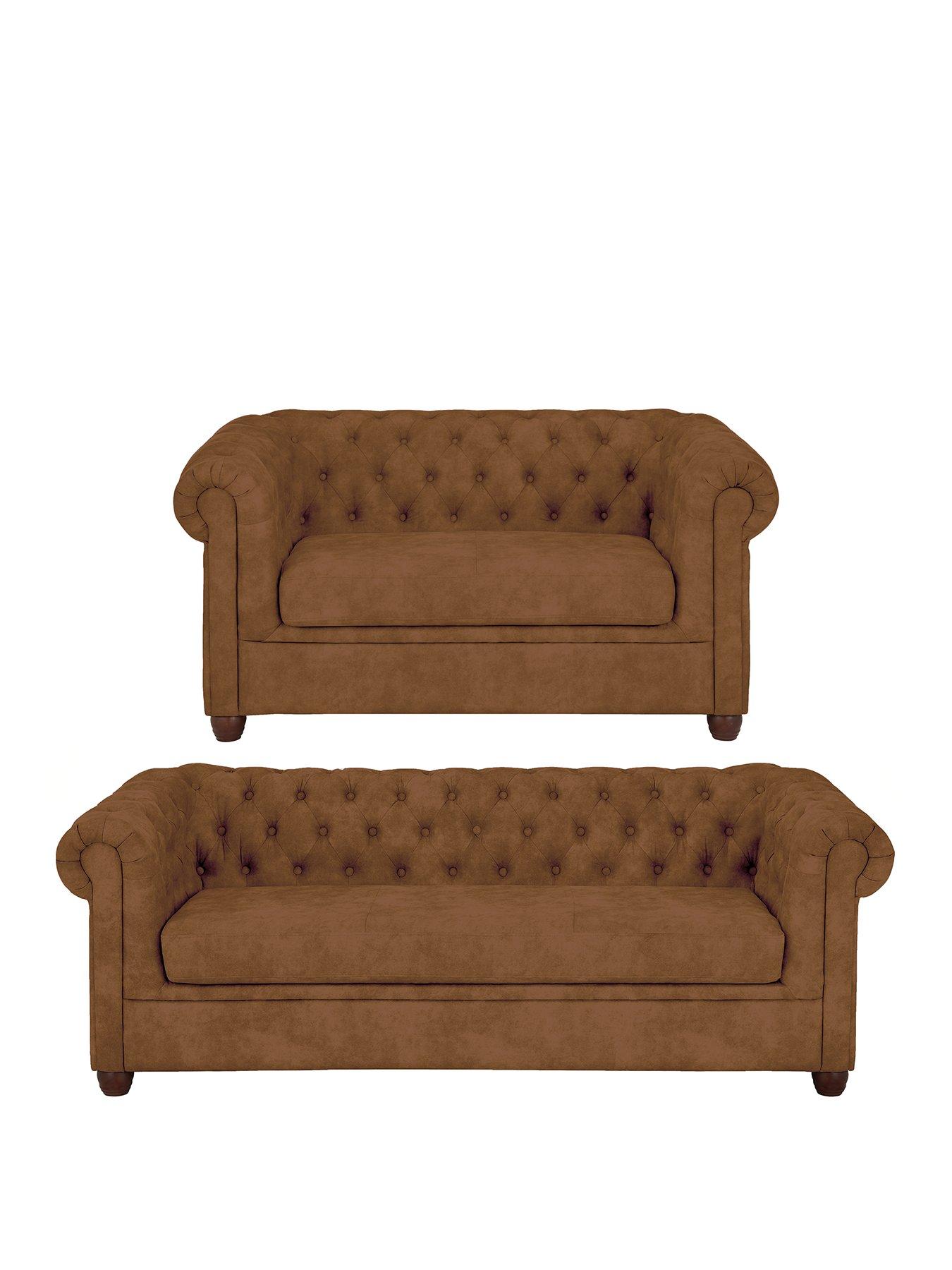 Details about   Traditional Living Room 2-Piece 100% Leather Sofa Loveseat Couch Set Brown