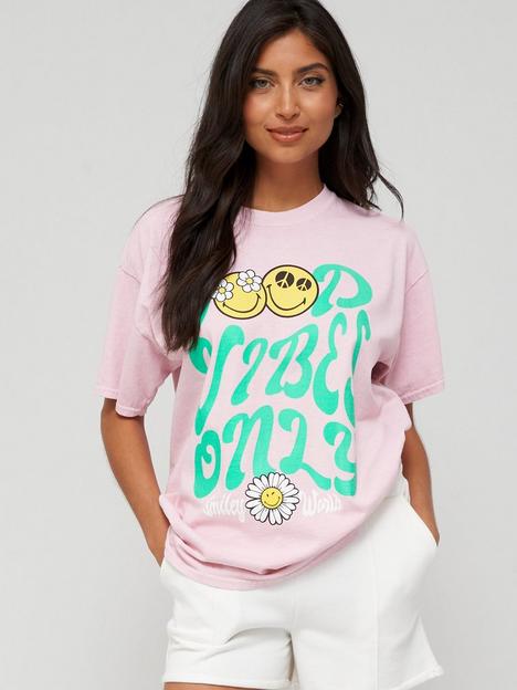 the-smiley-company-smiley-overdye-good-vibes-only-t-shirt-pinknbsp