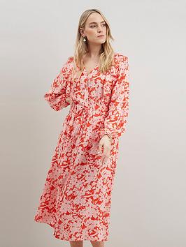 wallis-wallis-floral-silhouette-ruffle-button-through-dress