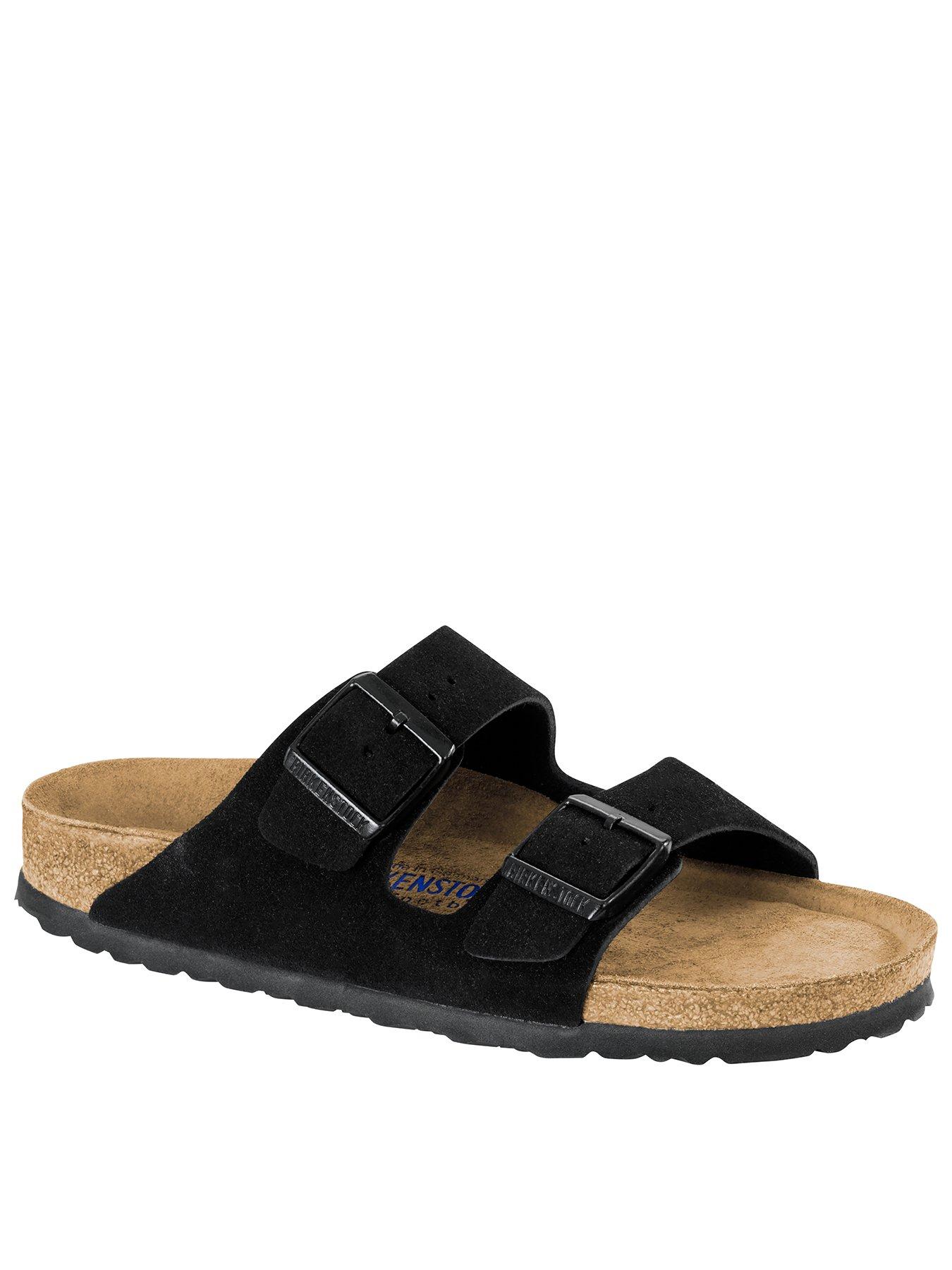 birkenstock arizona suede flat sandals in black