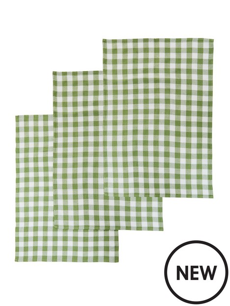 premier-housewares-doro-set-of-3-check-tea-towels-ndash-green-and-white